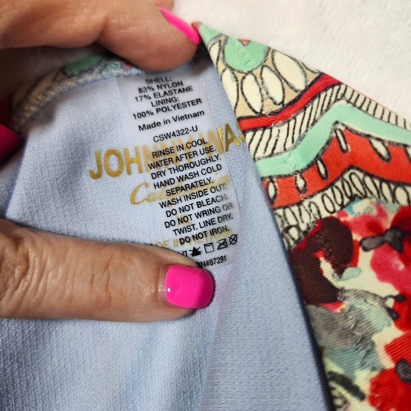 Johnny Was Floral Geometric Twist Front Halter One Piece Swimsuit Blue XL - Picture 6 of 6